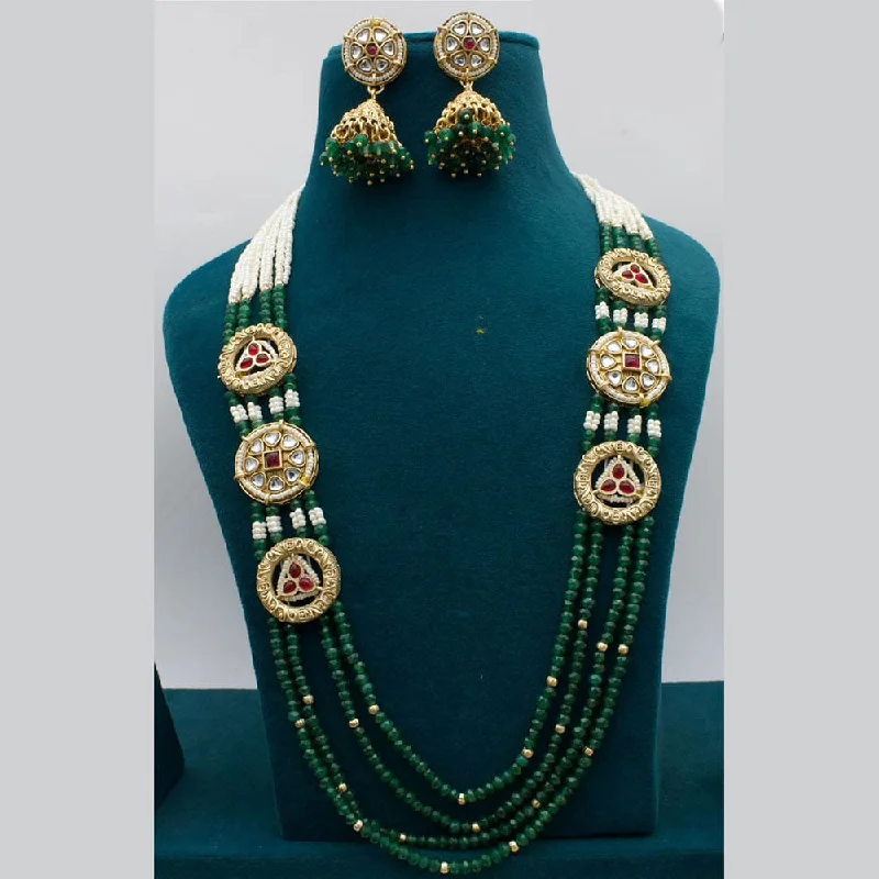 women’s luxury diamond necklace-Kavita Art Gold Plated Pota Stone Pearls And Beads Long Necklace Set