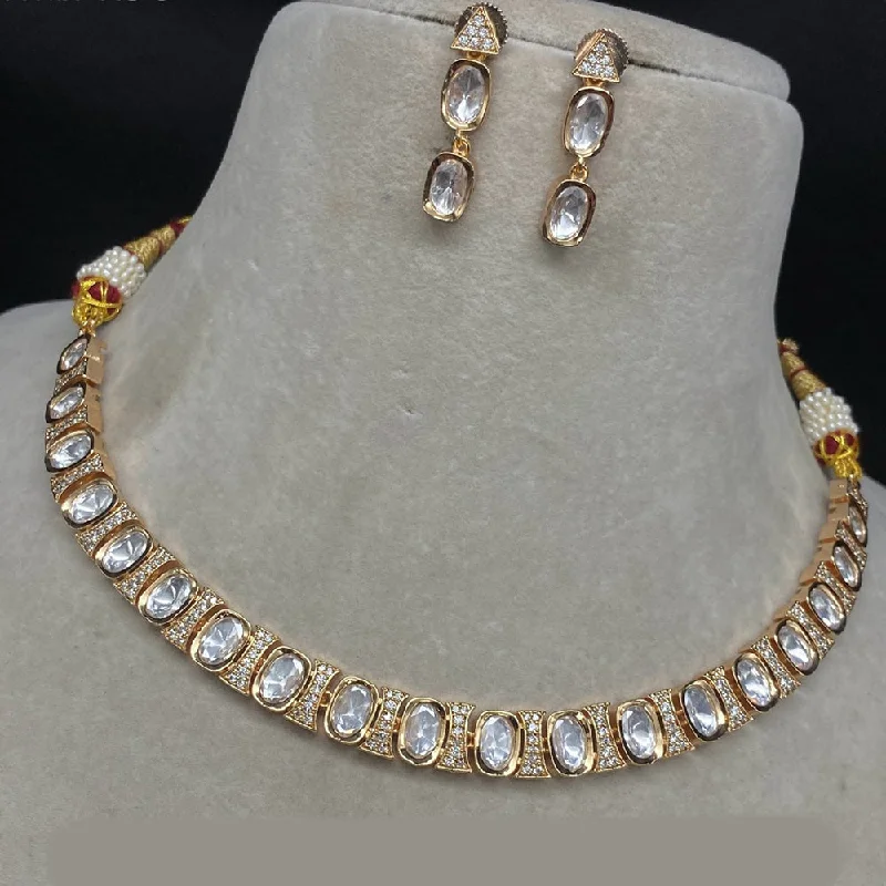 women’s dainty necklace-Royal Kundan Jewellery Gold Plated Polki Kundan Necklace Set