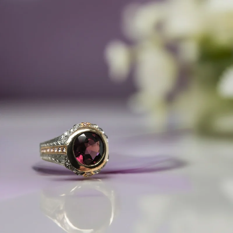 Estate Rubellite and Diamond Ring