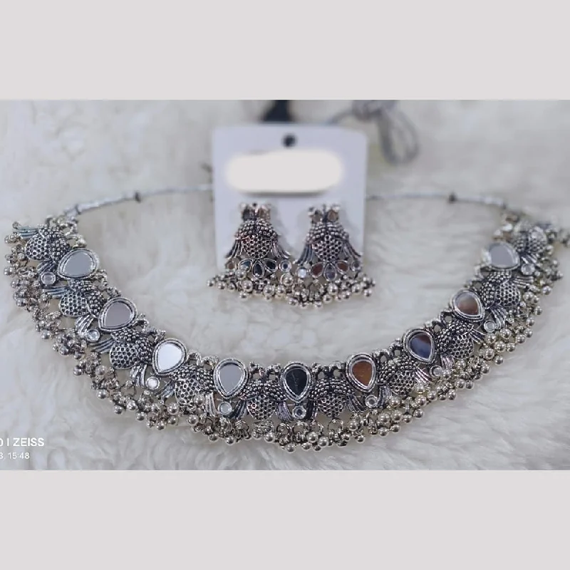 women’s modern necklace-Manisha Jewellery Oxidised Plated Mirror Necklace Set