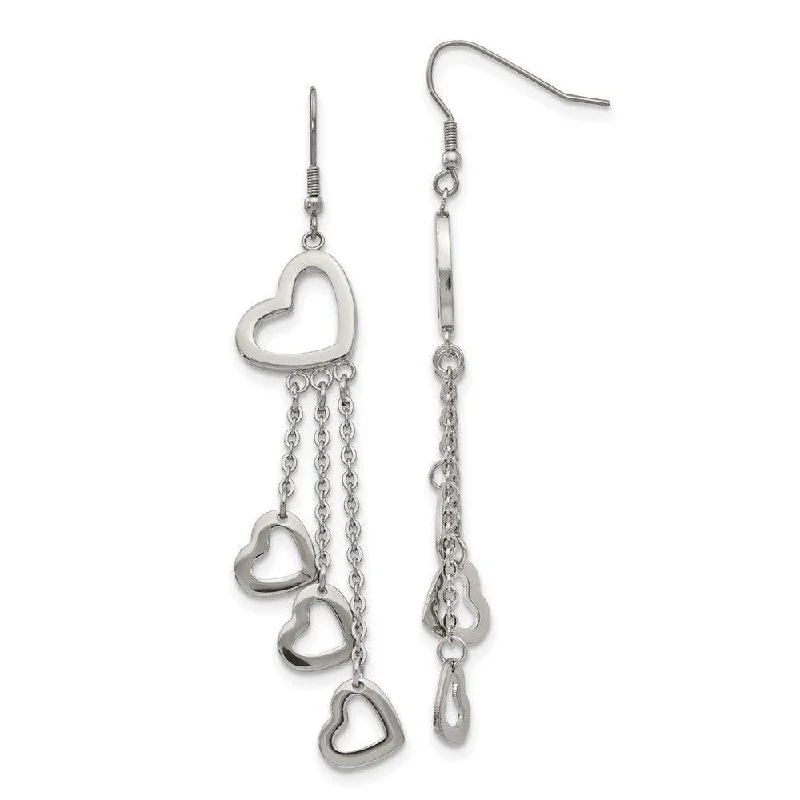 women’s celestial earrings-Stainless Steel Polished Hearts Dangle Earrings