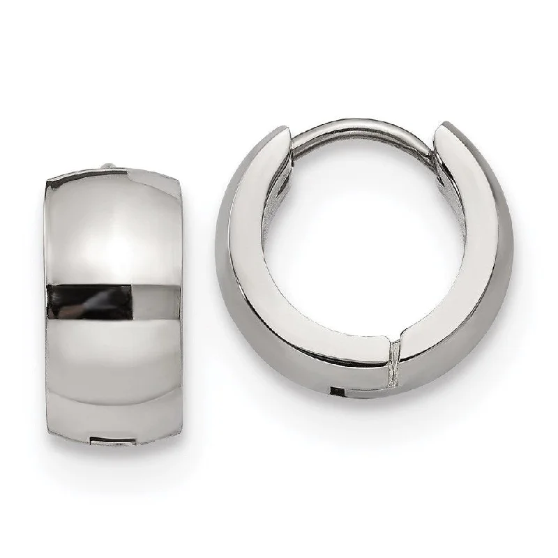 women’s fashion earrings-Stainless Steel Polished 6.0mm Hinged Hoop Earrings