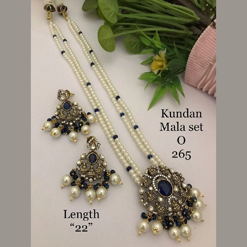 women’s pearl choker necklace-FS Collection Gold Plated Kundan Stone And Pearls Temple Necklace Set