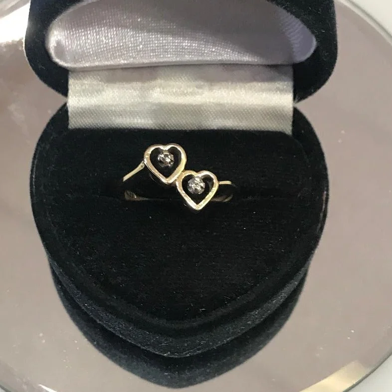 14 Karat Solid Yellow Gold Kissing Heart Diamond Ring