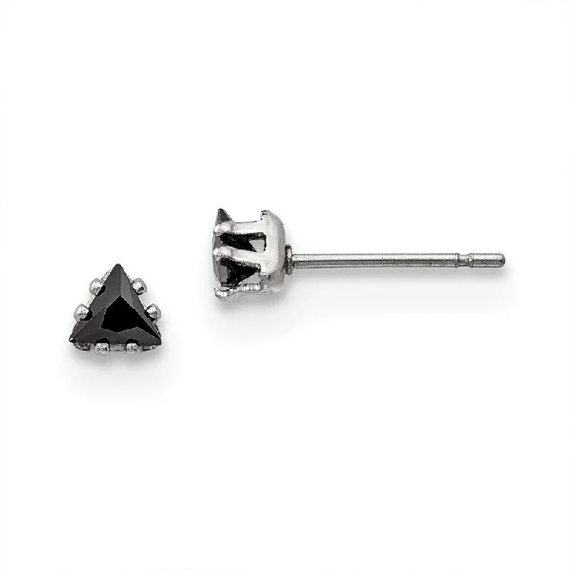 women’s drop earrings-Stainless Steel Polished 4mm Black Triangle CZ Stud Post Earrings