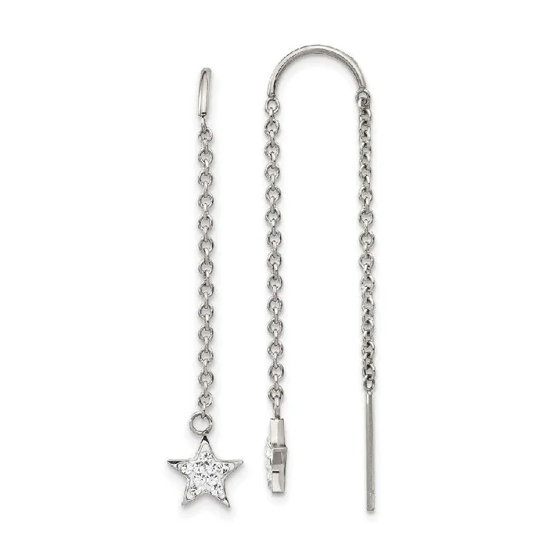 women’s flower earrings-Stainless Steel Polished with Preciosa Crystal Star Threader Earrings