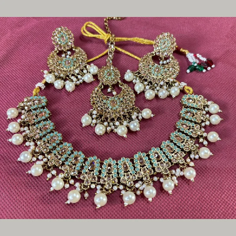 women’s circle necklace-Shree Chamunda Jewellers Gold Plated Crystal Stone And Pearls Necklace Set