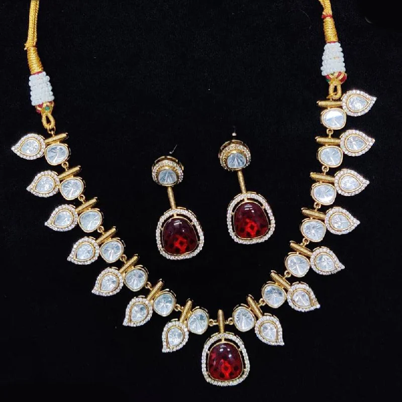 women’s rose gold pendant necklace-JCM Gold Plated Polki Kundan Necklace Set