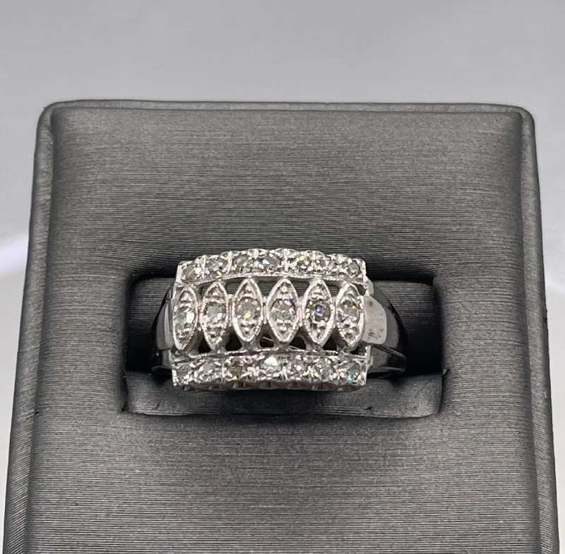 Vintage 14 Karat White Gold Diamond Ring .75 Carats Total Diamond Weight