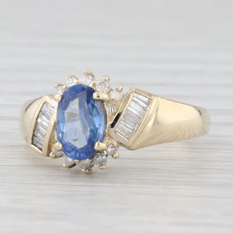 1.51ctw Oval Blue Sapphire Diamond Ring 14k Yellow Gold Size 7.25