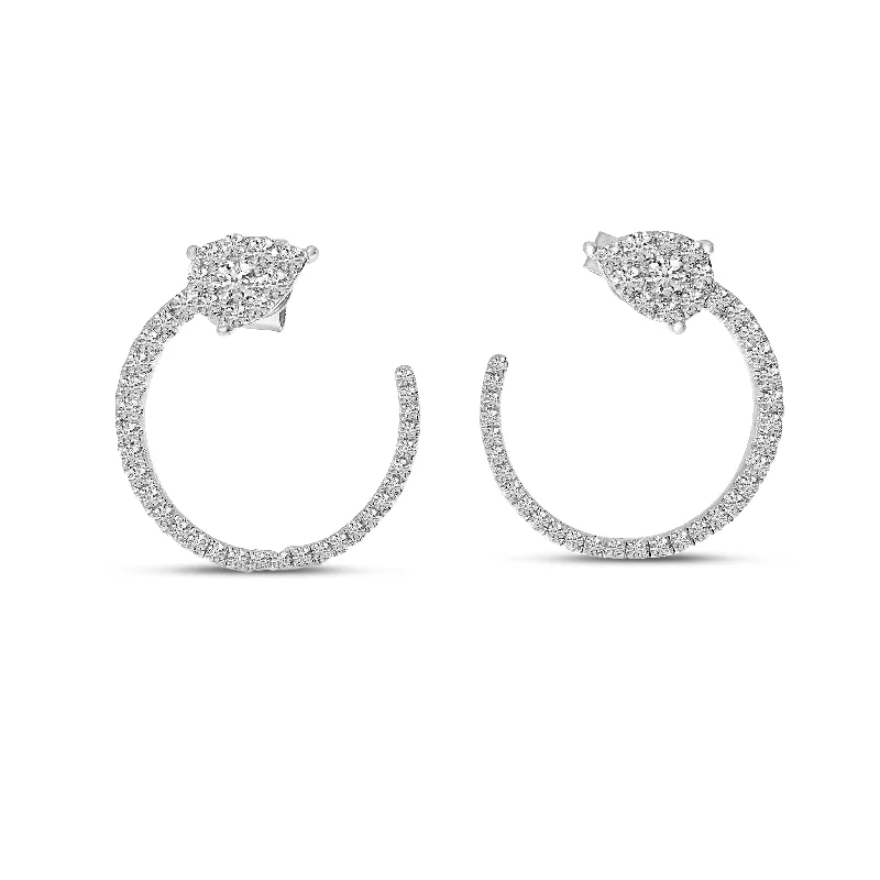 women’s drop earrings-DIAMOND PEAR FRONT HOOP EARRINGS E10391W