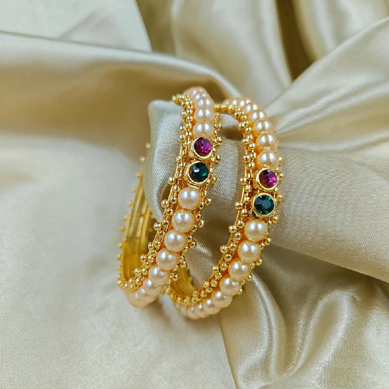 women’s vintage diamond engagement rings-women’s gold bangles-Manisha Jewellery Gold Plated Beads Bangles Set