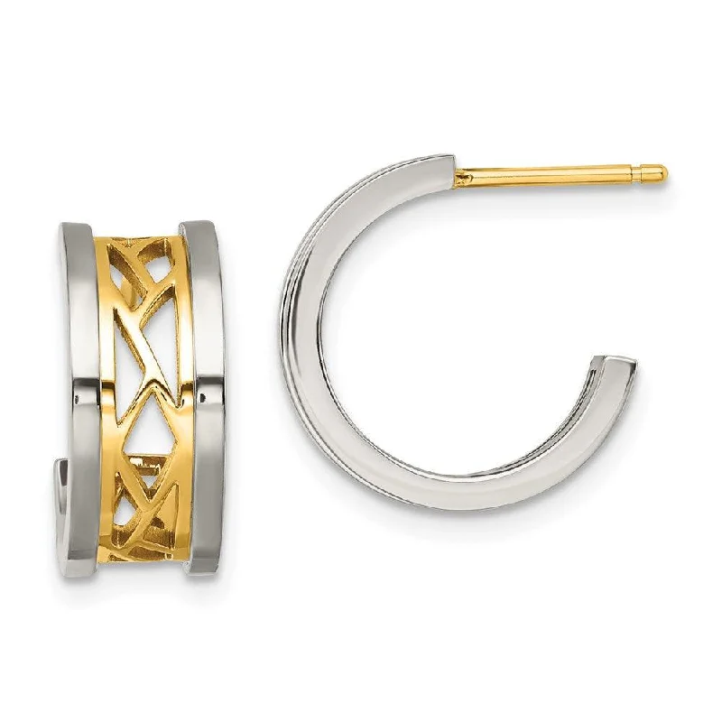 women’s drop earrings-Stainless Steel Polished Yellow IP-plated Post J Hoop Earrings