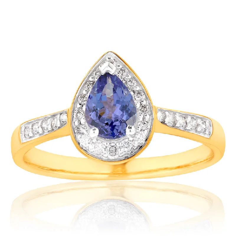 9ct Yellow Gold 0.75ct Tanzanite and 0.20 Carat Diamond Ring