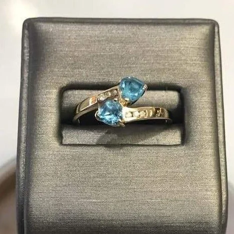 14KT Yellow Gold Heart Shaped Blue Topaz & Diamond Ring