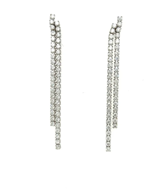 women’s birthstone earrings-Two Row Diamond Line Drop Earrings 493-JSA