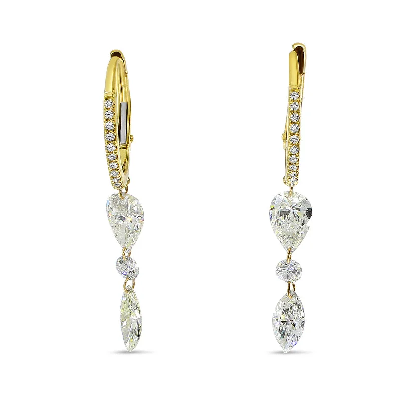 women’s multi-layer earrings-DASHING DIAMOND PEAR / ROUND / MARQUIS HUGGIE EARRINGS E10350