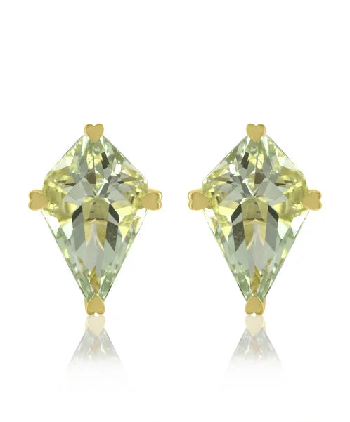 women’s butterfly earrings-Green Quartz Kite Shaped Stud Earrings 328-JSA