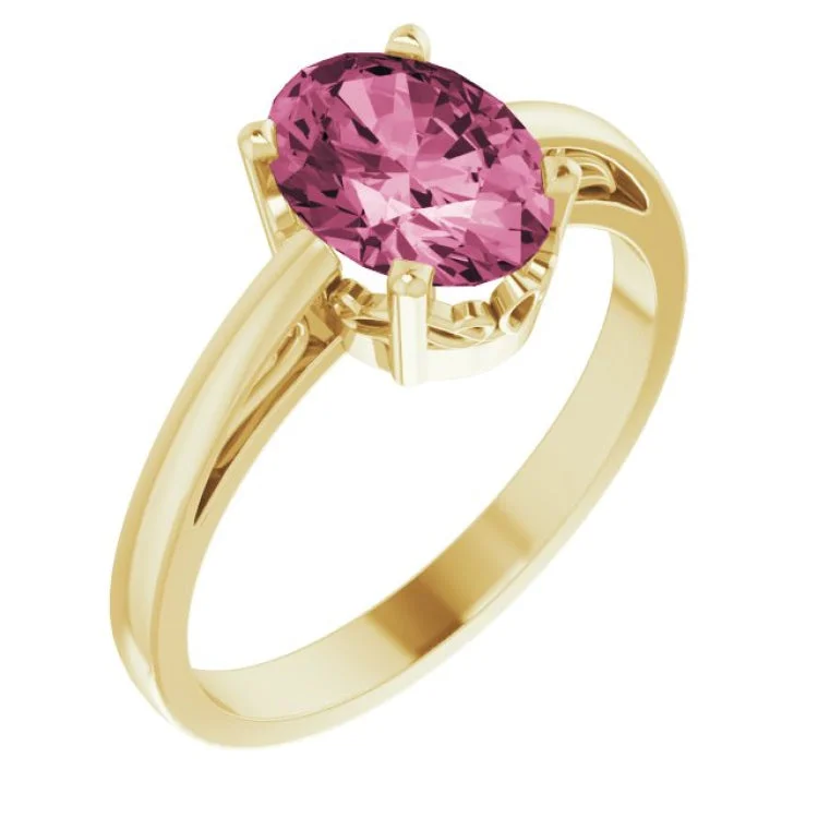 women’s solid gold rings-14K Yellow Natural Pink Tourmaline Ring