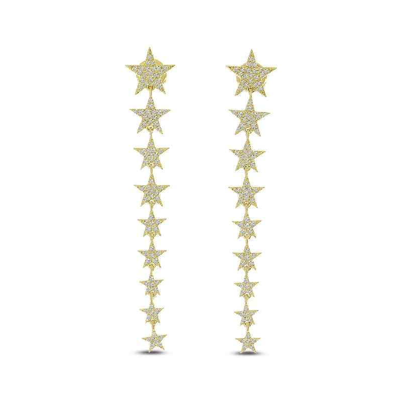 women’s engagement earrings-DIAMOND STAR LONG EARRINGS E10424