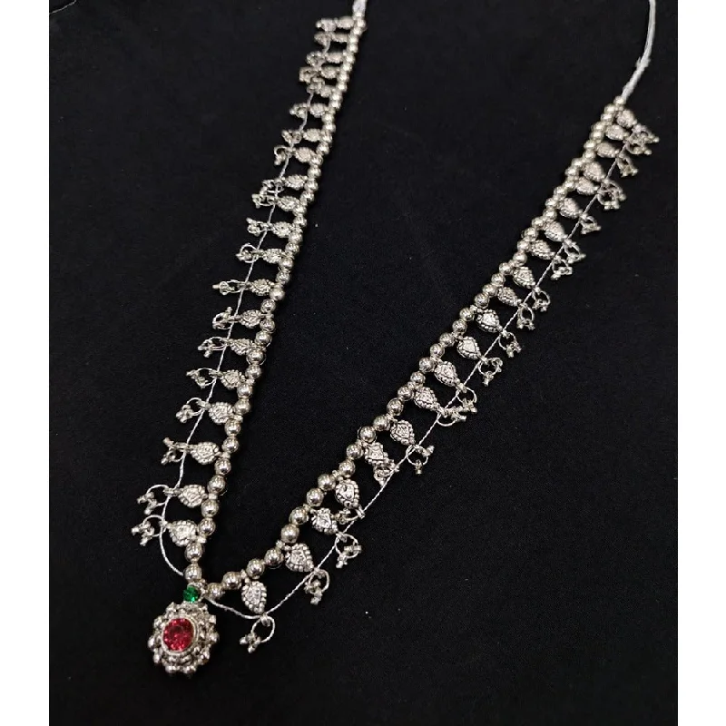 women’s sterling silver necklace-Akruti Collection Oxidised Plated Long Necklace Set