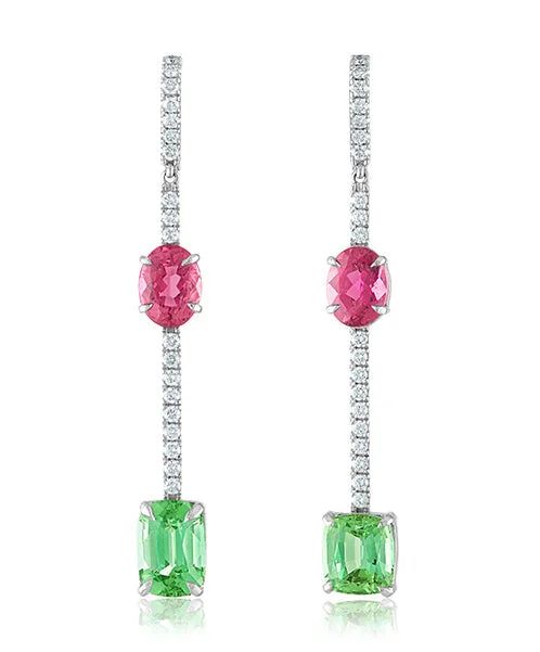 women’s adjustable earrings-Pink and Mint Tourmaline Earrings with Diamonds 6-JSA