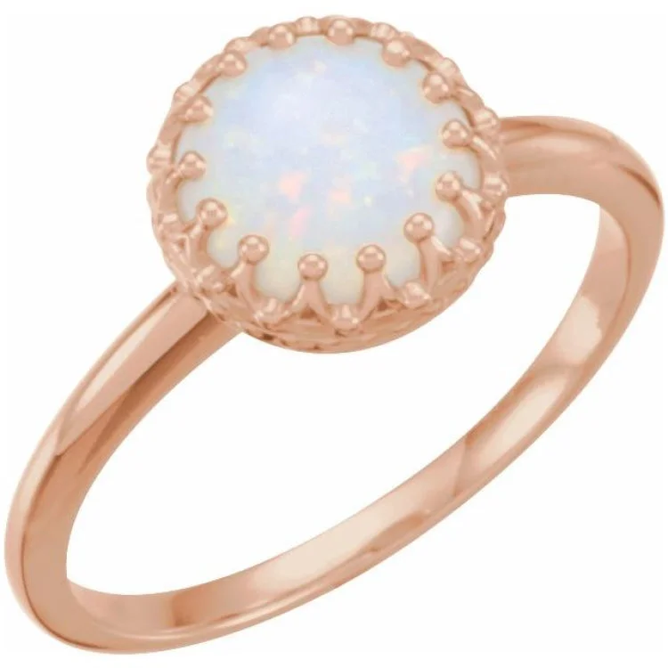 women’s silver engagement rings-14K Rose 8 mm Natural White Opal Crown Cabochon Ring