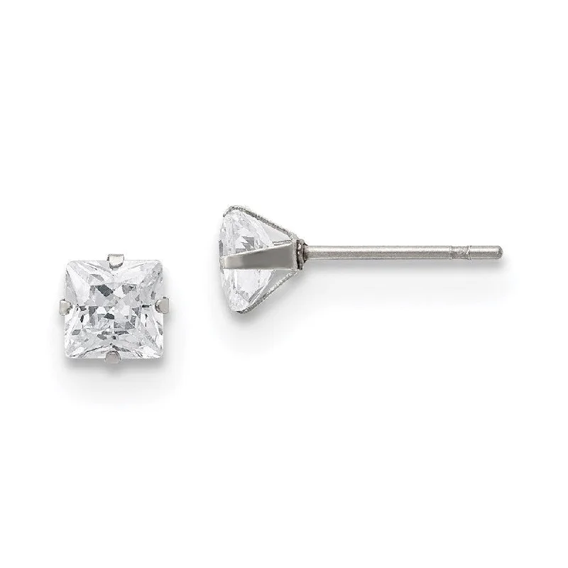 women’s bridal earrings-Stainless Steel Polished 5mm Square CZ Stud Post Earrings