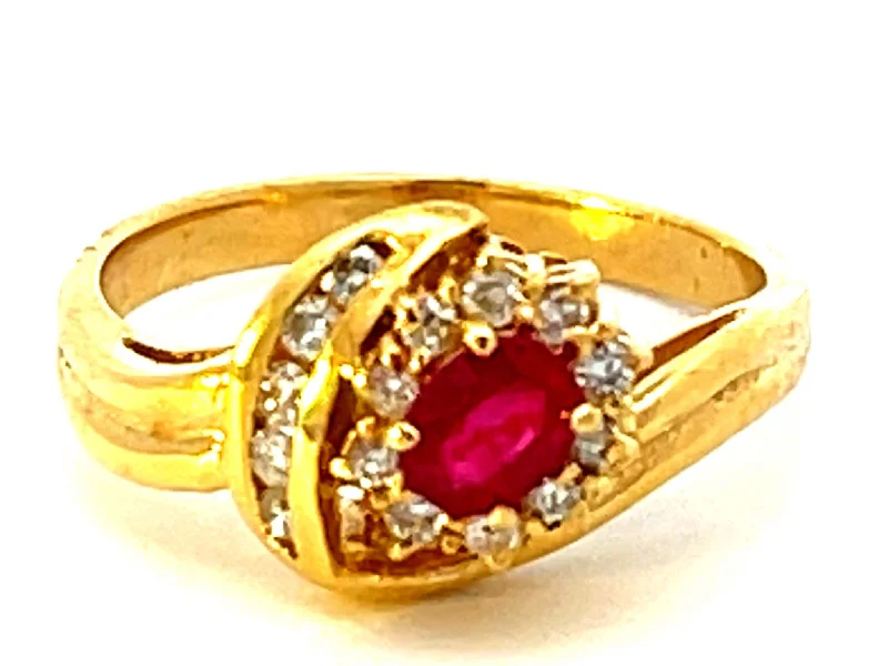 Red Ruby and Diamond Ring in 14k Yellow Gold