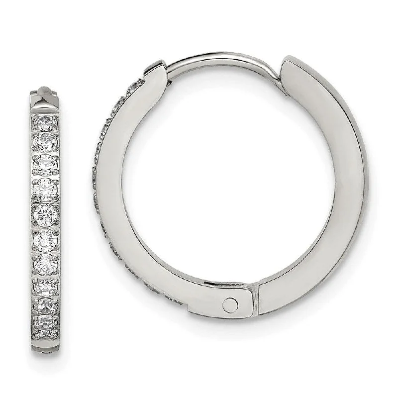 women’s minimalist earrings-Stainless Steel Polished with Preciosa Crystal 2mm Hinged Hoop Earrings