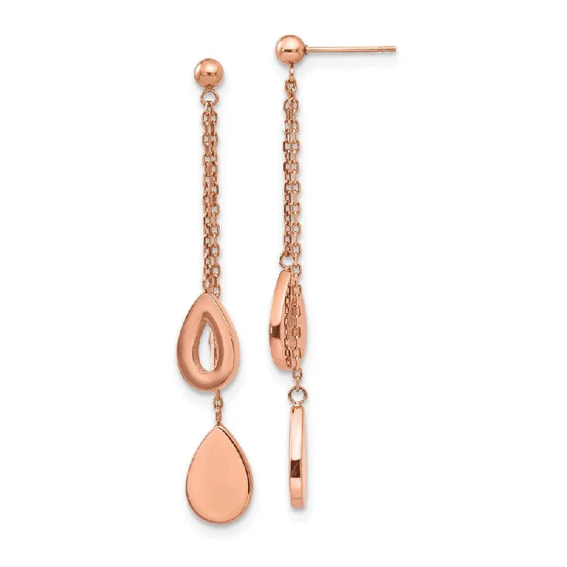 women’s drop earrings-Stainless Steel Polished Rose IP-plated Post Dangle Earrings