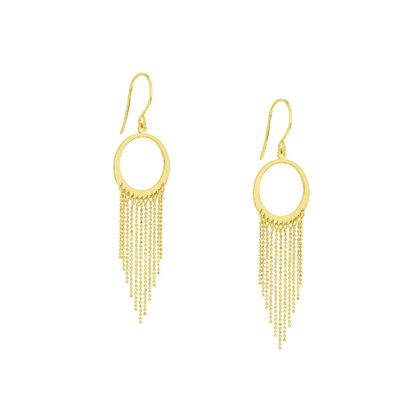 women’s vintage earrings-14K Circle Earrings with Fringe Chain