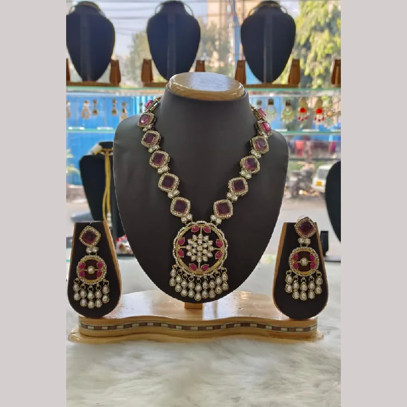 women’s white gold necklace-Palak Art Gold Plated  Kundan Stone Necklace Set