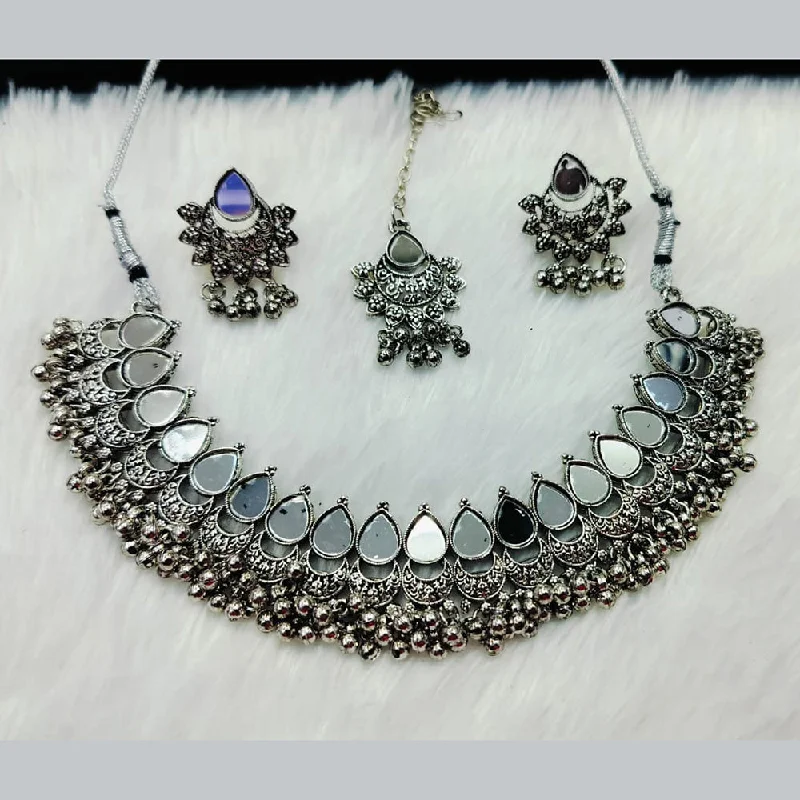 women’s statement necklace-Manisha Jewellery Oxidised Plated Mirror Necklace Set