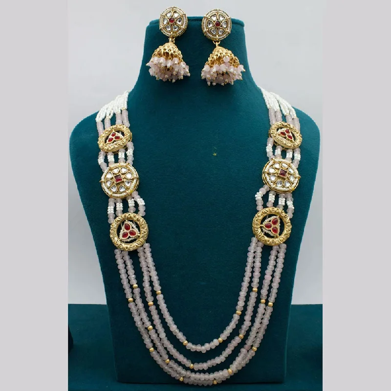 women’s chunky necklace-Kavita Art Gold Plated Pota Stone Pearls And Beads Long Necklace Set