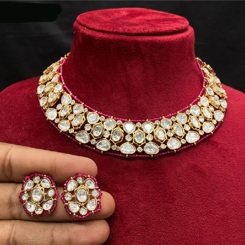 women’s sapphire necklace-Royal Kundan Jewellery Gold Plated Polki Kundan Necklace Set