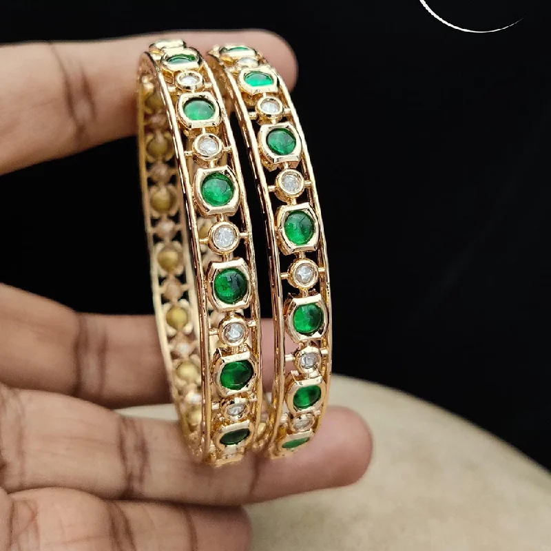 women’s solitaire engagement rings with diamonds-women’s multi-stone bracelet-Jewel Addiction Gold Plated Kundan Stone Bangle Set