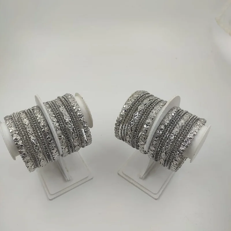 women’s exclusive diamond engagement rings-women’s vintage bangles-Akruti Collection Silver Plated Bangle Set