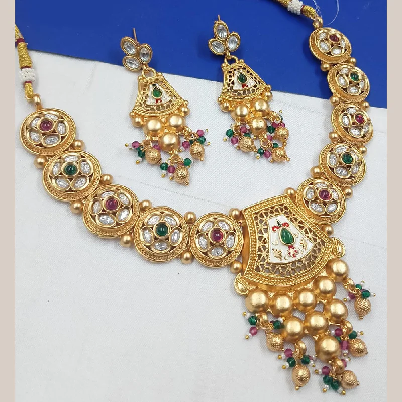 women’s diamond necklace-Padmawati Bangles Gold Plated Pota Stone And Meenakari Necklace Set