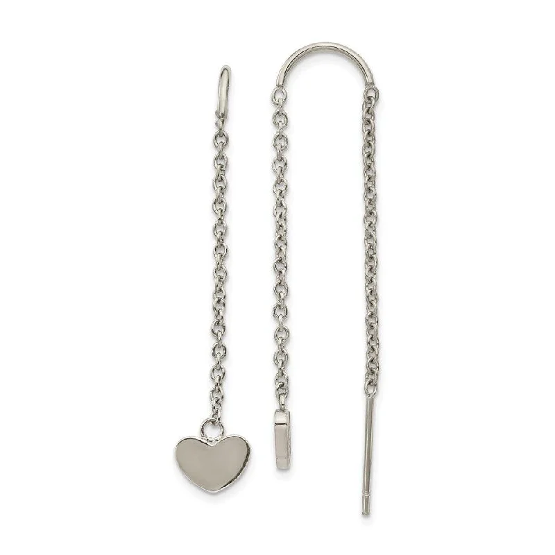 women’s birthday gift earrings-Stainless Steel Polished Threader Heart Dangle Earrings