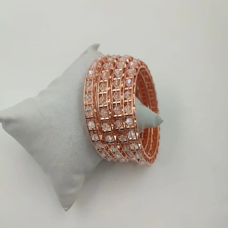 women’s engagement rings-women’s gold bracelet-Akruti Collection Rose Gold Plated Crystal Beads Bangle Set