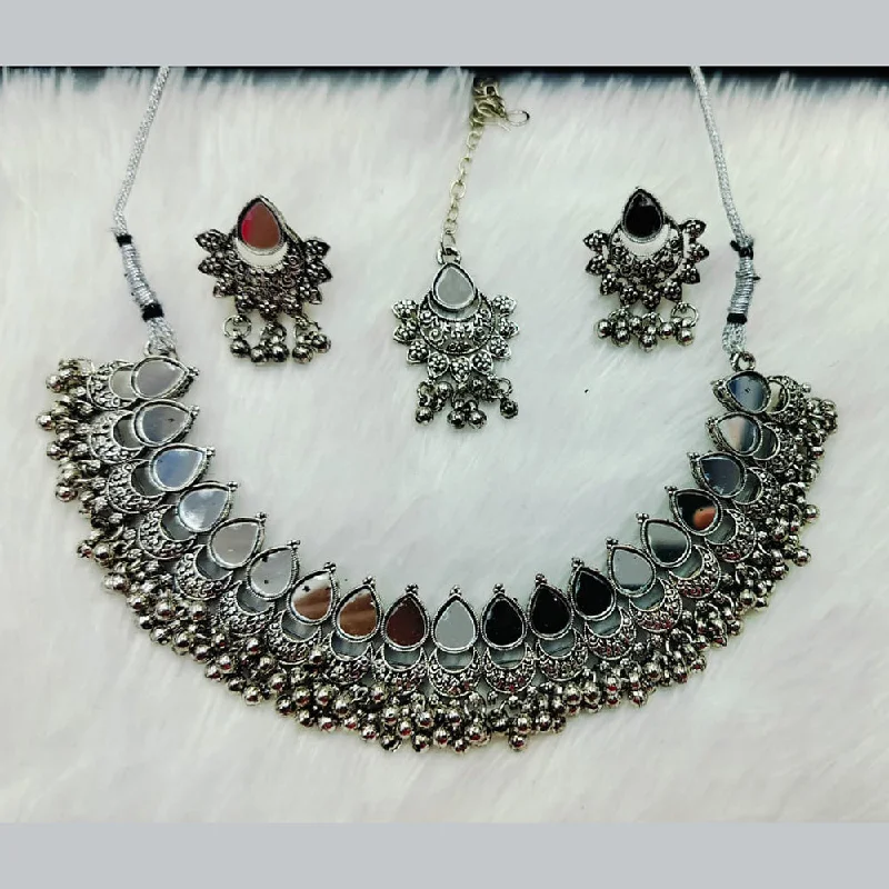 women’s heart necklace-Manisha Jewellery Oxidised Plated Mirror Necklace Set