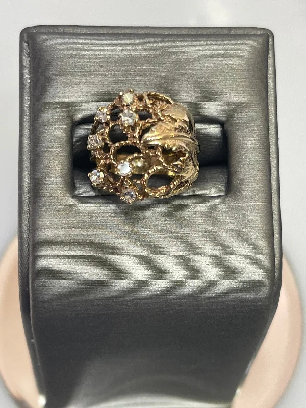 Vintage 14K Yellow Gold Open Cluster Diamond Ring