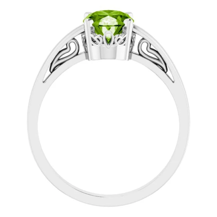 women’s mixed metal rings-14K White Natural Peridot Ring