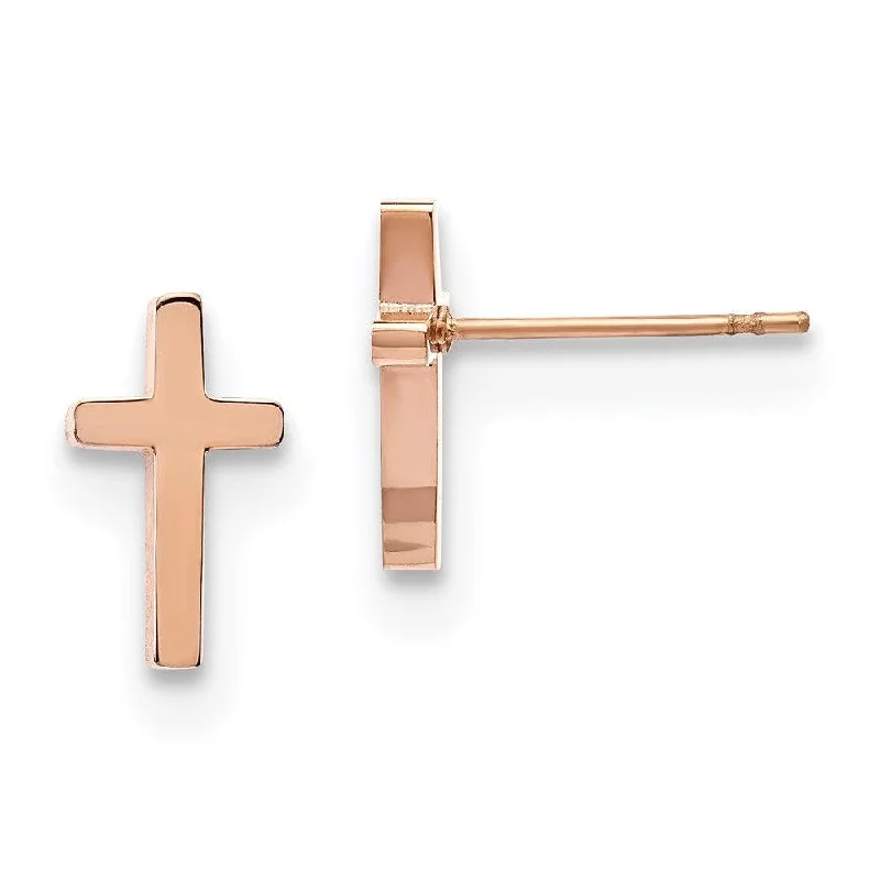 women’s pearl stud earrings-Stainless Steel Polished Rose IP-plated Cross Post Earrings