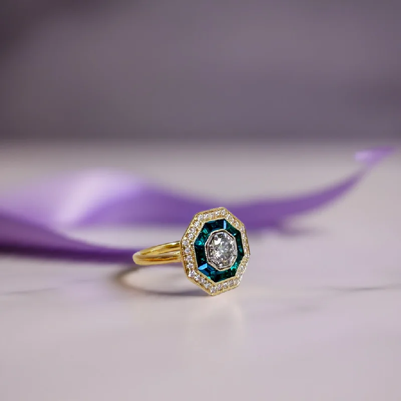 Art Deco Inspired Emerald and Diamond Ring