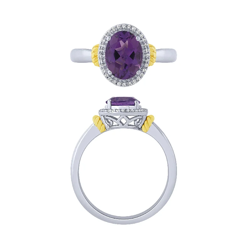 women’s emerald ring-14K Amethyst And Diamond Halo Ring