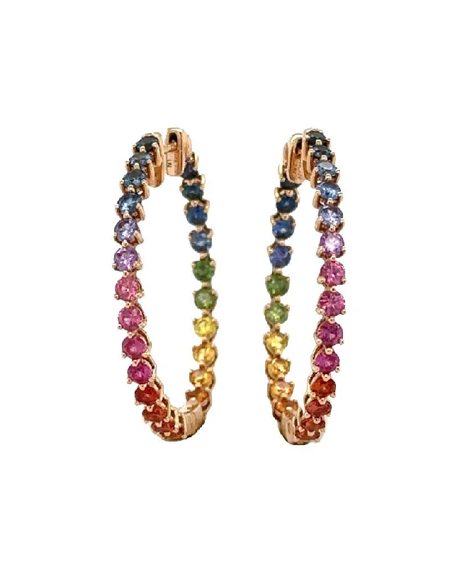 women’s multicolor earrings-Rainbow Sapphire Hoop Earrings 243-JSA