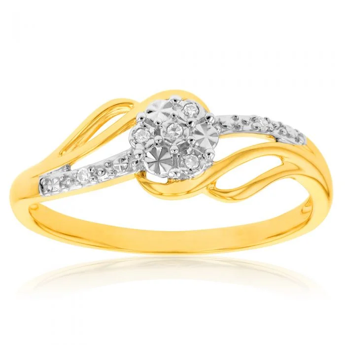 9ct Yellow Gold Diamond Ring with 6 Brilliant Diamonds