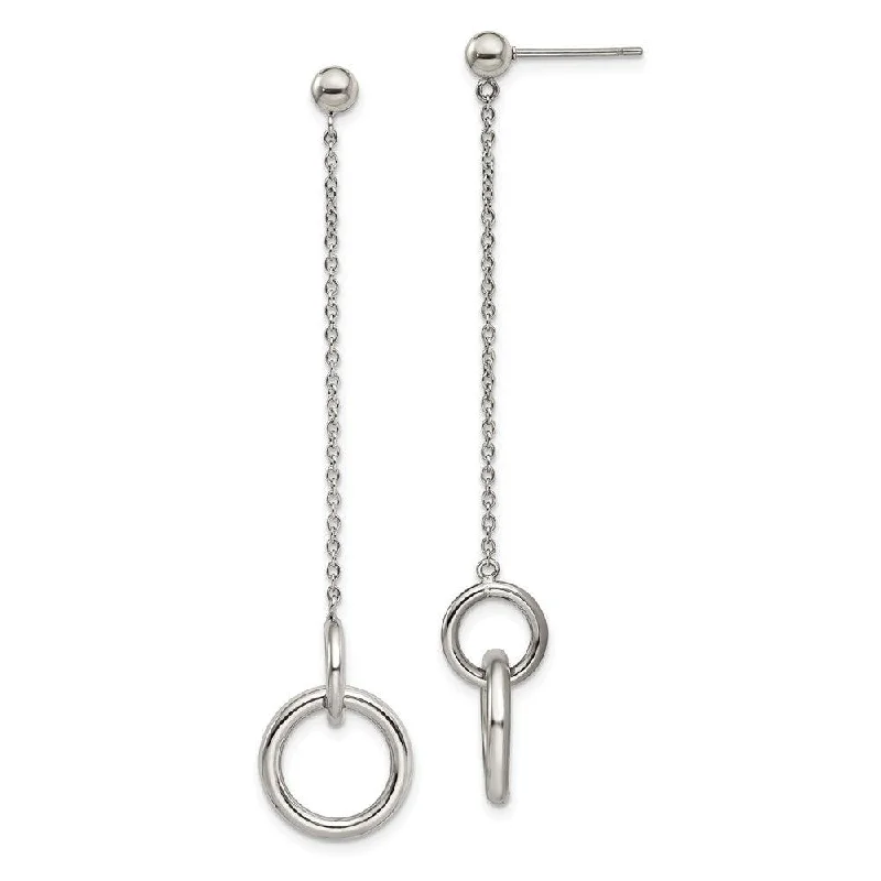 women’s crystal drop earrings-Stainless Steel Polished Circles Post Dangle Earrings